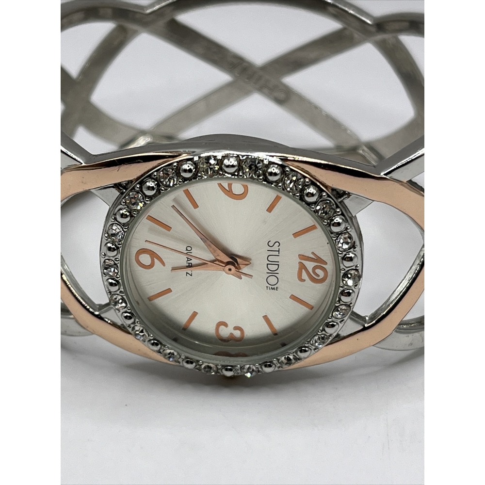 Studio Time Rose Gold & Silver Hinge Bangle Band Women's Watch- New‎ Battery - Picture 6 of 6